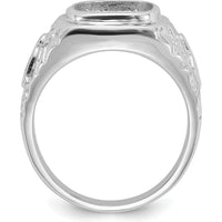 14K White Gold Men's Polished and Textured Masonic Ring Mounting with Rhodium Finish by IBGoodman