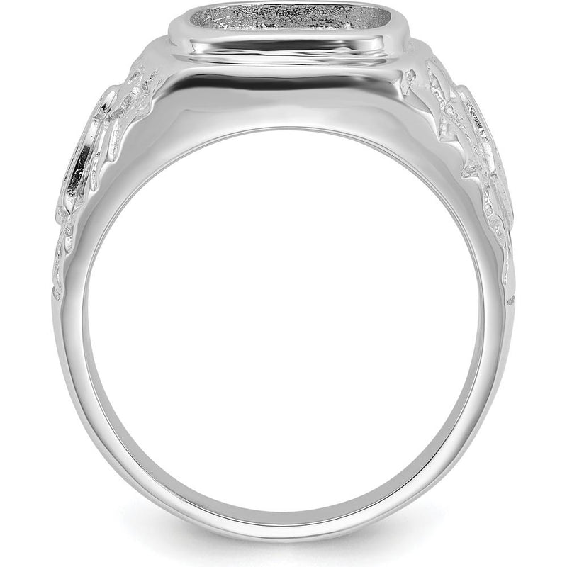 14K White Gold Men's Polished and Textured Masonic Ring Mounting with Rhodium Finish by IBGoodman