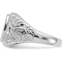 14K White Gold Men's Polished and Textured Masonic Ring Mounting with Rhodium Finish by IBGoodman