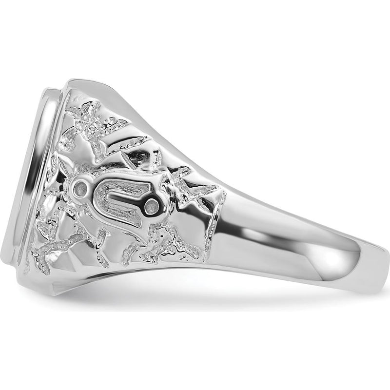 14K White Gold Men's Polished and Textured Masonic Ring Mounting with Rhodium Finish by IBGoodman