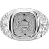 14K White Gold Men's Polished and Textured Masonic Ring Mounting with Rhodium Finish by IBGoodman