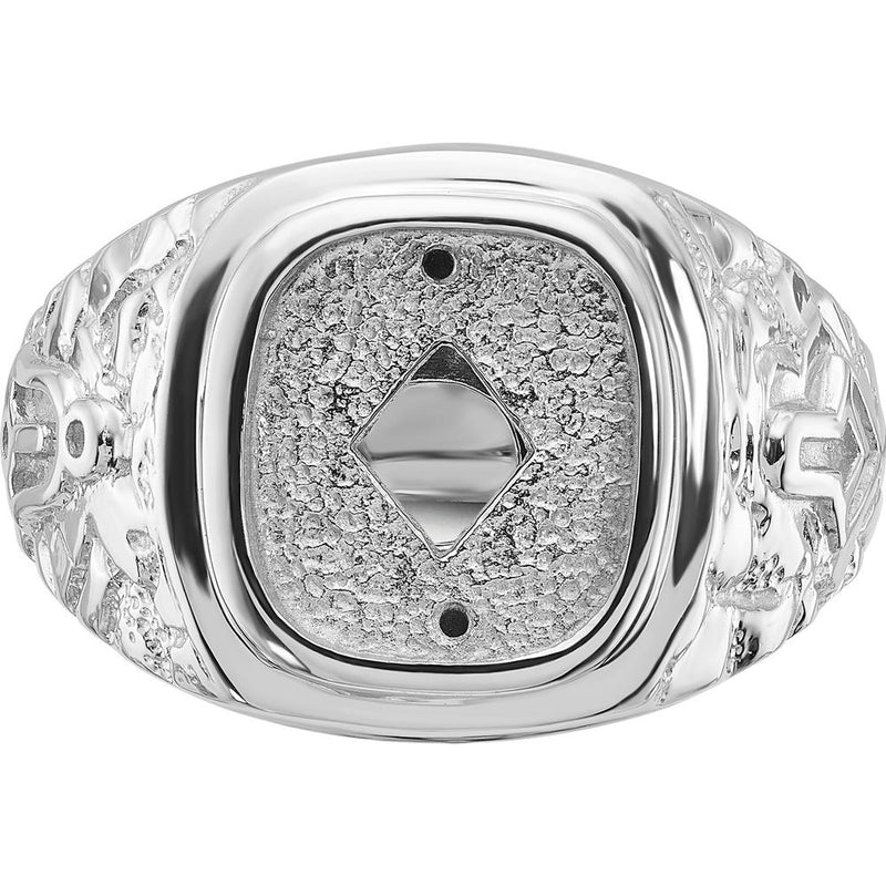 14K White Gold Men's Polished and Textured Masonic Ring Mounting with Rhodium Finish by IBGoodman