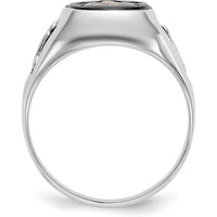 14K White Gold Men's Polished and Textured Masonic Ring with Natural Cushion Cut Black Onyx Stone by IBGoodman