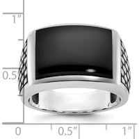 14K White Gold Men's Polished and Textured Onyx Ring with Black Rhodium Plating by IBGoodman