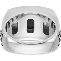 14K White Gold Men's Polished and Textured Onyx Ring with Black Rhodium Plating by IBGoodman