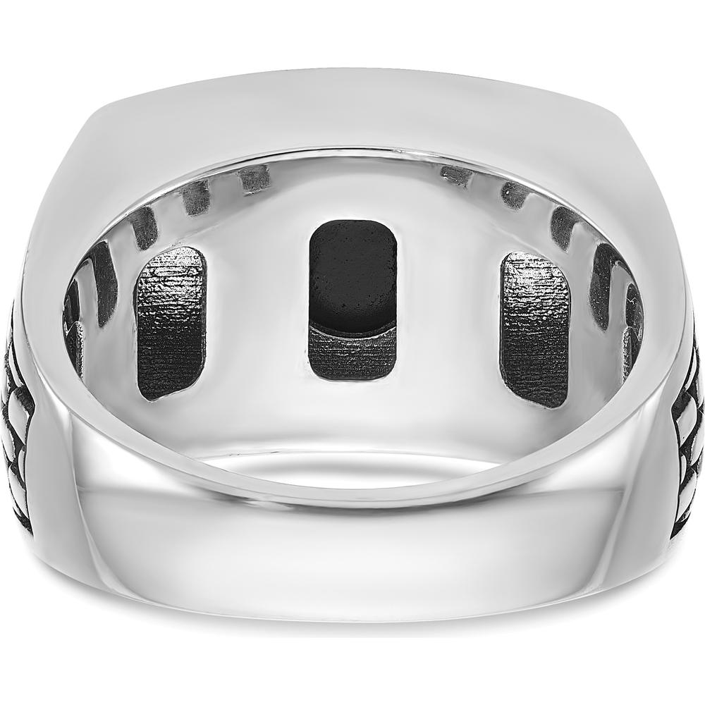 14K White Gold Men's Polished and Textured Onyx Ring with Black Rhodium Plating by IBGoodman