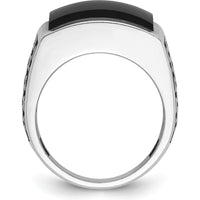 14K White Gold Men's Polished & Textured Square Ring Mounting - Rhodium Plated Finish by IBGoodman