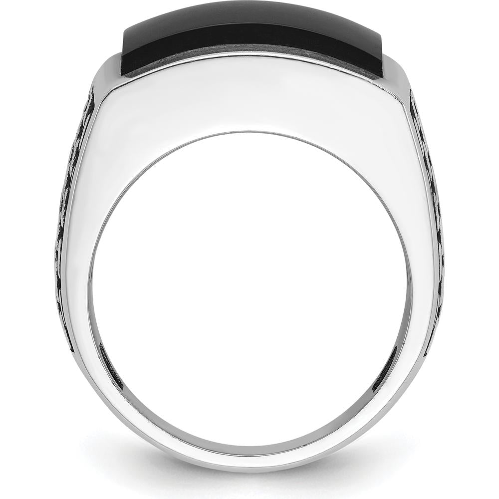 14K White Gold Men's Polished & Textured Square Ring Mounting - Rhodium Plated Finish by IBGoodman