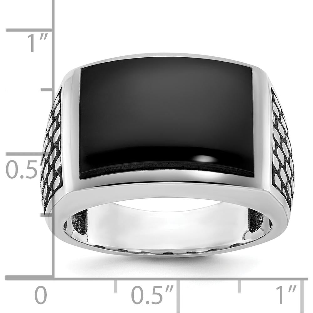 14K White Gold Men's Polished & Textured Square Ring Mounting - Rhodium Plated Finish by IBGoodman