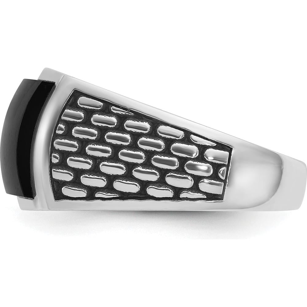14K White Gold Men's Polished & Textured Square Ring Mounting - Rhodium Plated Finish by IBGoodman