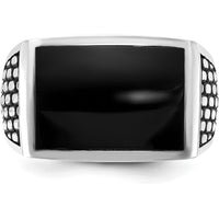 14K White Gold Men's Polished & Textured Square Ring Mounting - Rhodium Plated Finish by IBGoodman
