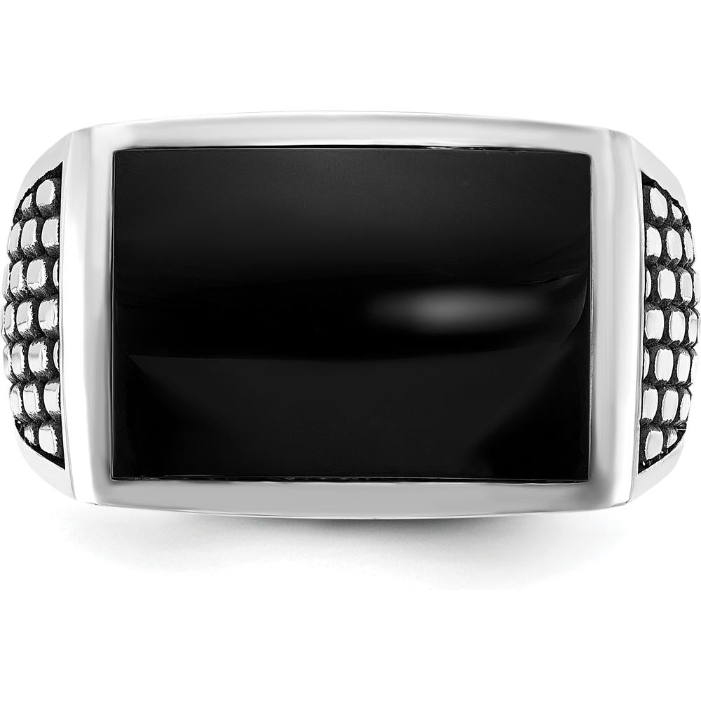 14K White Gold Men's Polished & Textured Square Ring Mounting - Rhodium Plated Finish by IBGoodman