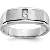 14K White Gold Men's Polished Antiqued and Satin Diamond Ring with Square Cut Diamonds - 0.05 Carats Total Diamond Weight by IBGoodman