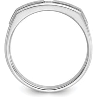 14K White Gold Men's Polished Antiqued and Satin Diamond Ring with Square Cut Diamonds - 0.05 Carats Total Diamond Weight by IBGoodman