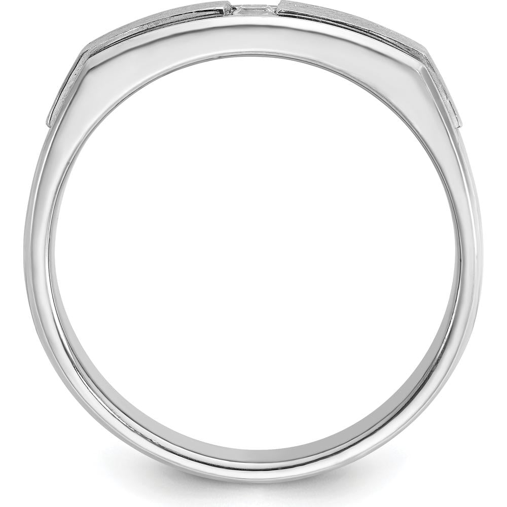 14K White Gold Men's Polished Antiqued and Satin Diamond Ring with Square Cut Diamonds - 0.05 Carats Total Diamond Weight by IBGoodman