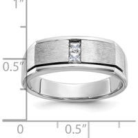 14K White Gold Men's Polished Antiqued and Satin Diamond Ring with Square Cut Diamonds - 0.05 Carats Total Diamond Weight by IBGoodman