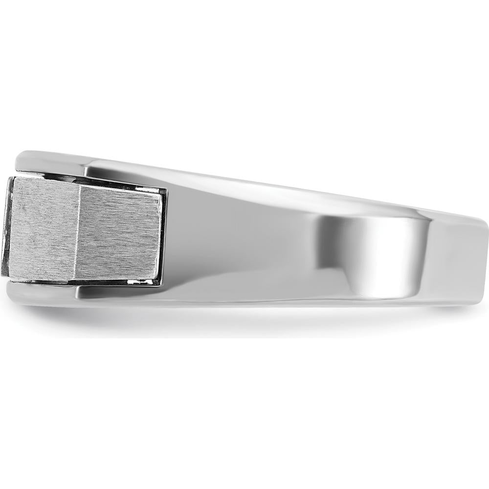 14K White Gold Men's Polished Antiqued and Satin Diamond Ring with Square Cut Diamonds - 0.05 Carats Total Diamond Weight by IBGoodman