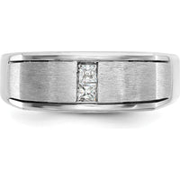 14K White Gold Men's Polished Antiqued and Satin Diamond Ring with Square Cut Diamonds - 0.05 Carats Total Diamond Weight by IBGoodman