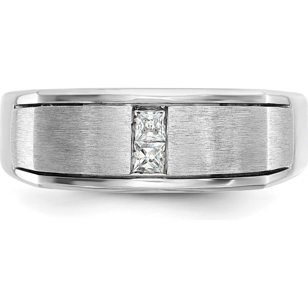 14K White Gold Men's Polished Antiqued and Satin Diamond Ring with Square Cut Diamonds - 0.05 Carats Total Diamond Weight by IBGoodman