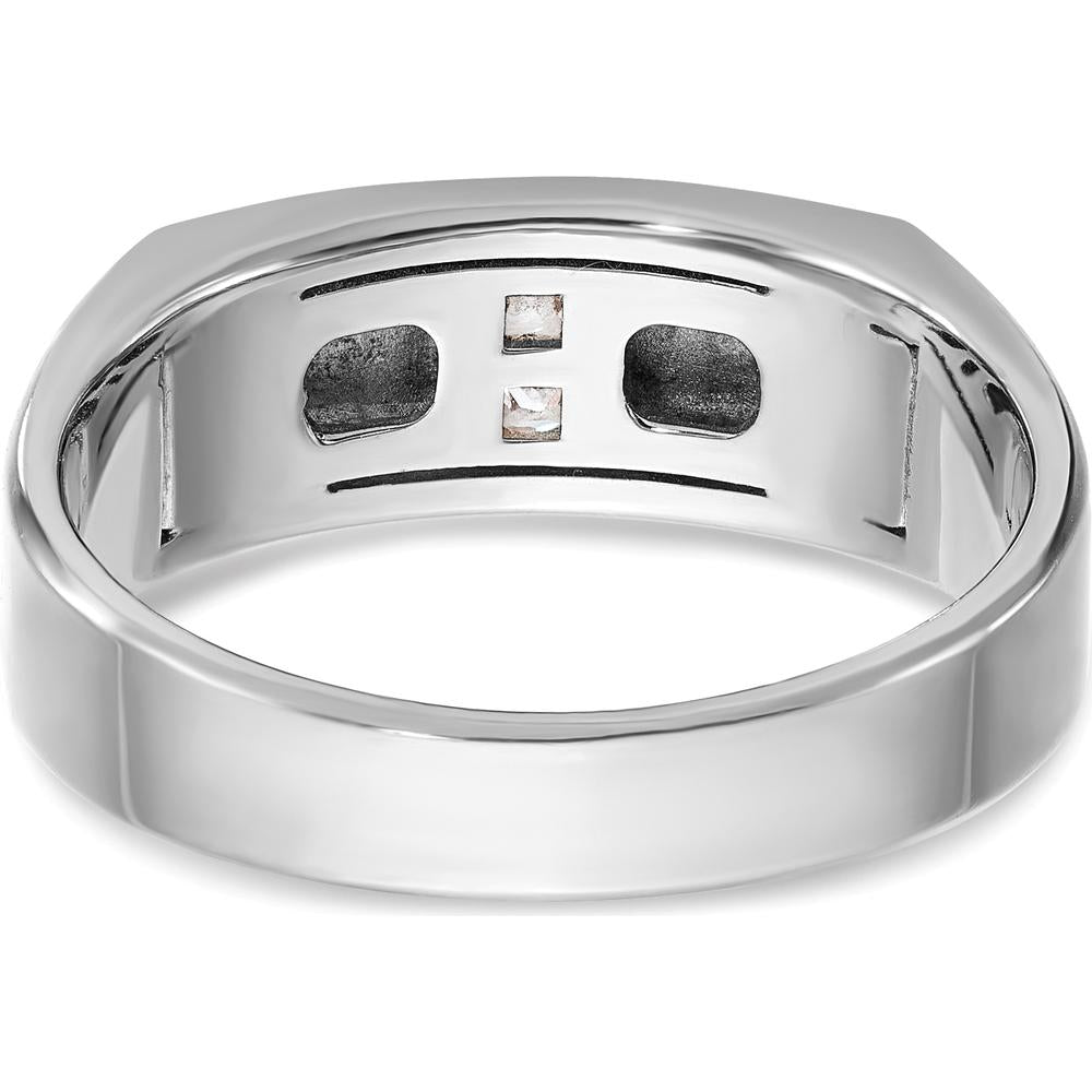 14K White Gold Men's Polished Antiqued and Satin Diamond Ring with Square Cut Diamonds - 0.05 Carats Total Diamond Weight by IBGoodman