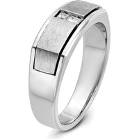 14K White Gold Men's Polished Antiqued and Satin Diamond Ring with Square Cut Diamonds - 0.05 Carats Total Diamond Weight by IBGoodman