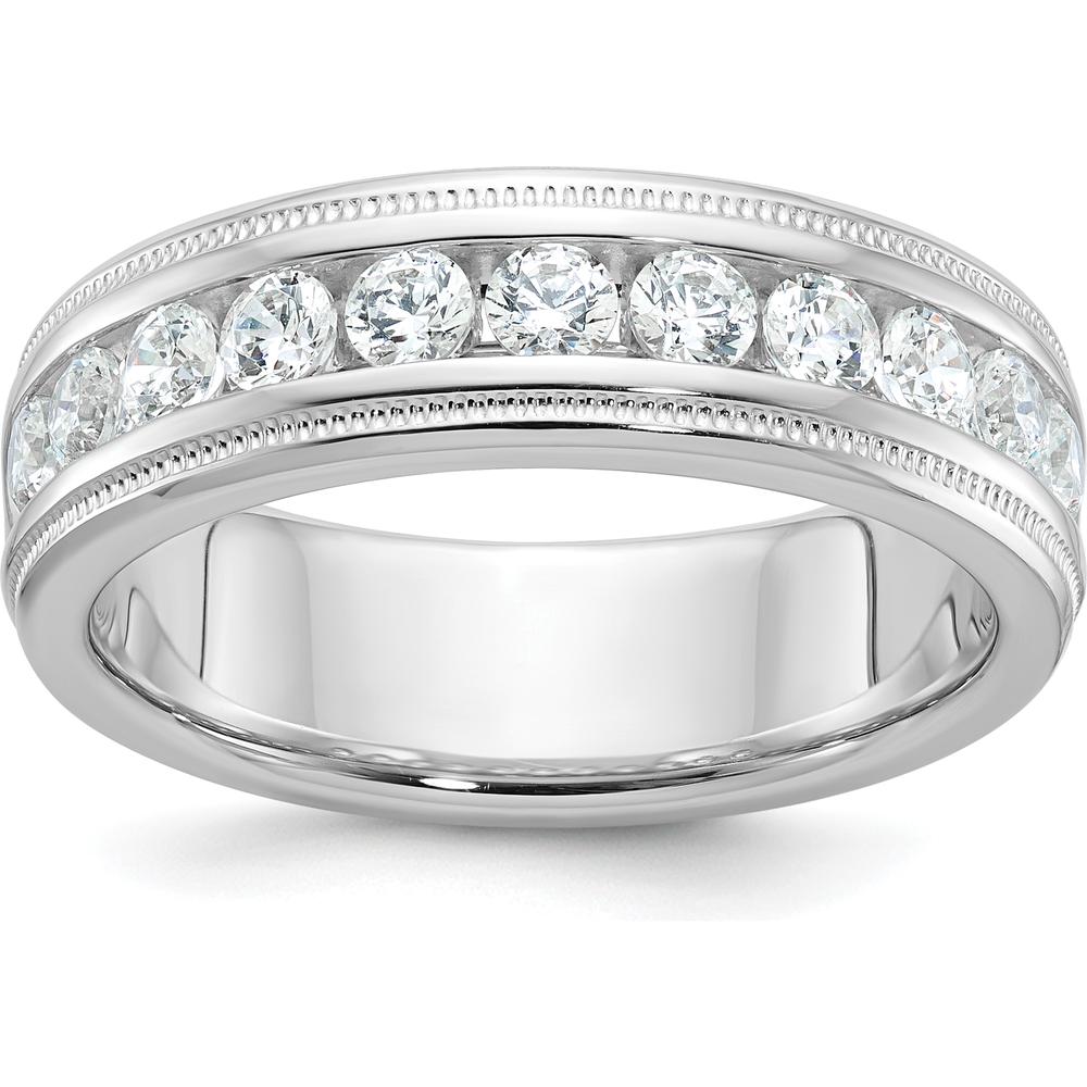 14K White Gold Men's Polished Band with Milgrain and 1 Carat AA Quality Diamonds by IBGoodman