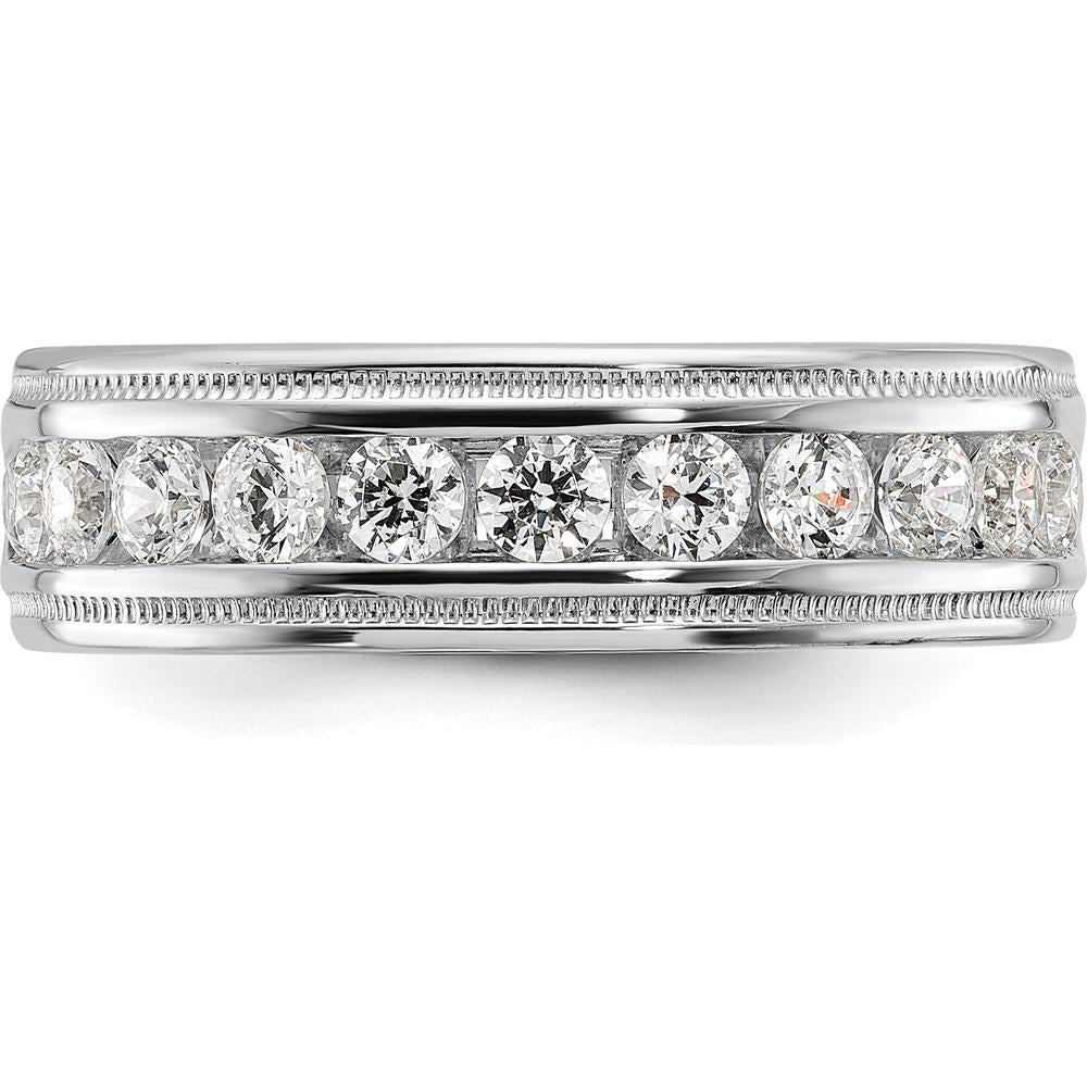 14K White Gold Men's Polished Band with Milgrain and 1 Carat AA Quality Diamonds by IBGoodman