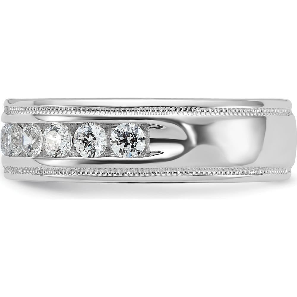 14K White Gold Men's Polished Band with Milgrain and 1 Carat AA Quality Diamonds by IBGoodman