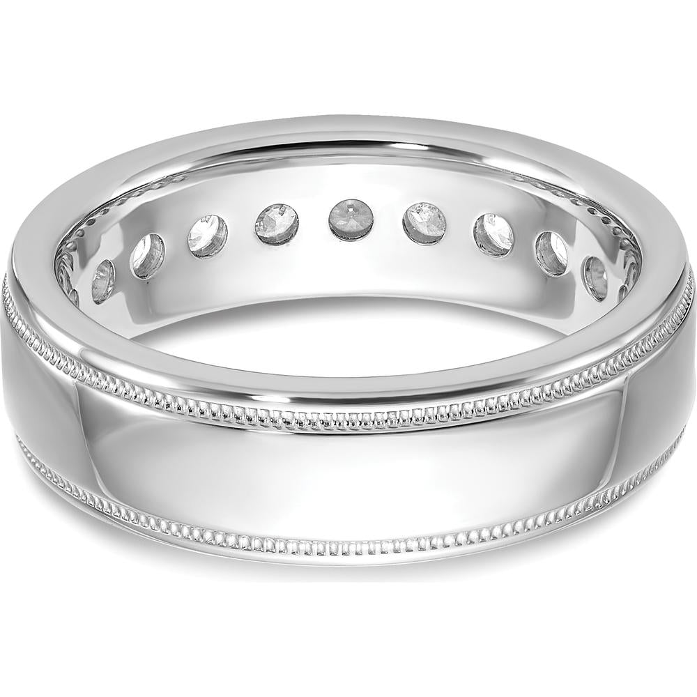 14K White Gold Men's Polished Band with Milgrain and 1 Carat AA Quality Diamonds by IBGoodman