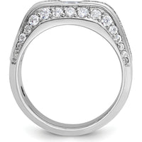 14K White Gold Men's Polished Diamond Ring with Round and Baguette Cut Diamonds - 1.88 Carats Total Diamond Weight by IBGoodman
