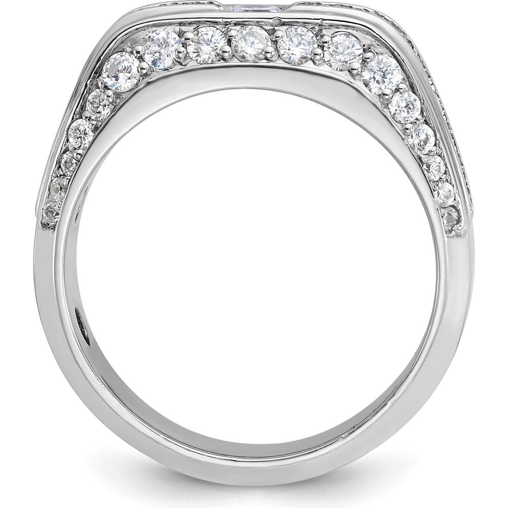 14K White Gold Men's Polished Diamond Ring with Round and Baguette Cut Diamonds - 1.88 Carats Total Diamond Weight by IBGoodman