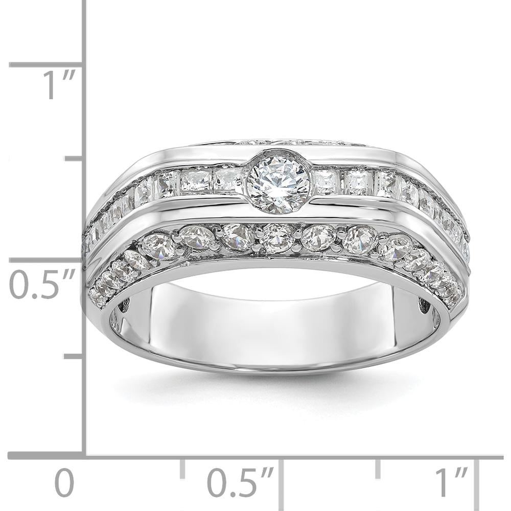14K White Gold Men's Polished Diamond Ring with Round and Baguette Cut Diamonds - 1.88 Carats Total Diamond Weight by IBGoodman