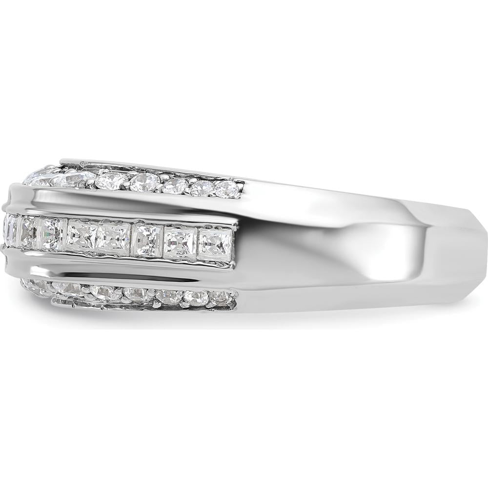 14K White Gold Men's Polished Diamond Ring with Round and Baguette Cut Diamonds - 1.88 Carats Total Diamond Weight by IBGoodman
