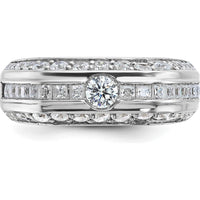 14K White Gold Men's Polished Diamond Ring with Round and Baguette Cut Diamonds - 1.88 Carats Total Diamond Weight by IBGoodman
