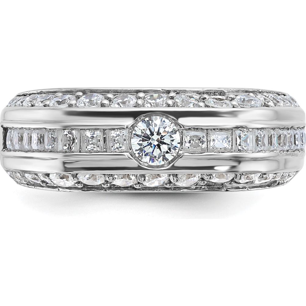 14K White Gold Men's Polished Diamond Ring with Round and Baguette Cut Diamonds - 1.88 Carats Total Diamond Weight by IBGoodman