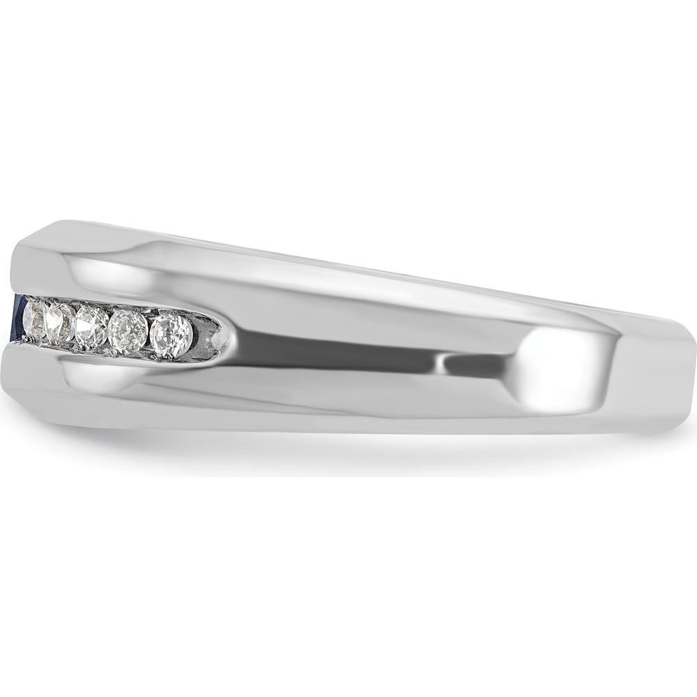 14K White Gold Men's Polished Lab Created Sapphire and Diamond Ring - 0.2 Carats Total Diamond Weight by IBGoodman