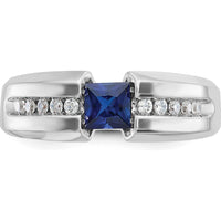 14K White Gold Men's Polished Lab Created Sapphire and Diamond Ring - 0.2 Carats Total Diamond Weight by IBGoodman