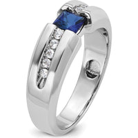 14K White Gold Men's Polished Lab Created Sapphire and Diamond Ring - 0.2 Carats Total Diamond Weight by IBGoodman