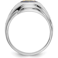 14K White Gold Men's Polished Masonic Ring with Imitation Blue Spinel - 10x8mm Oval Stone by Monteluci Fine Jewelry