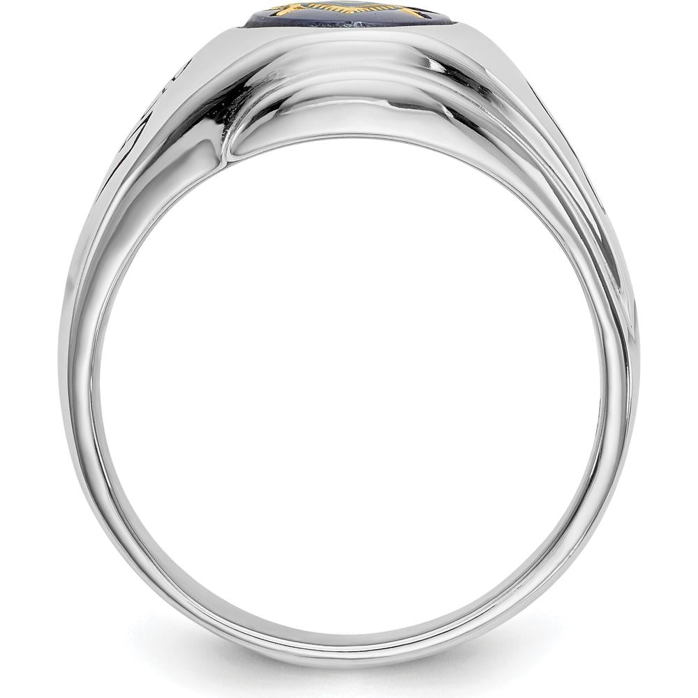 14K White Gold Men's Polished Masonic Ring with Imitation Blue Spinel - 10x8mm Oval Stone by Monteluci Fine Jewelry