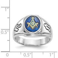 14K White Gold Men's Polished Masonic Ring with Imitation Blue Spinel - 10x8mm Oval Stone by Monteluci Fine Jewelry