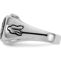 14K White Gold Men's Polished Masonic Ring with Imitation Blue Spinel - 10x8mm Oval Stone by Monteluci Fine Jewelry