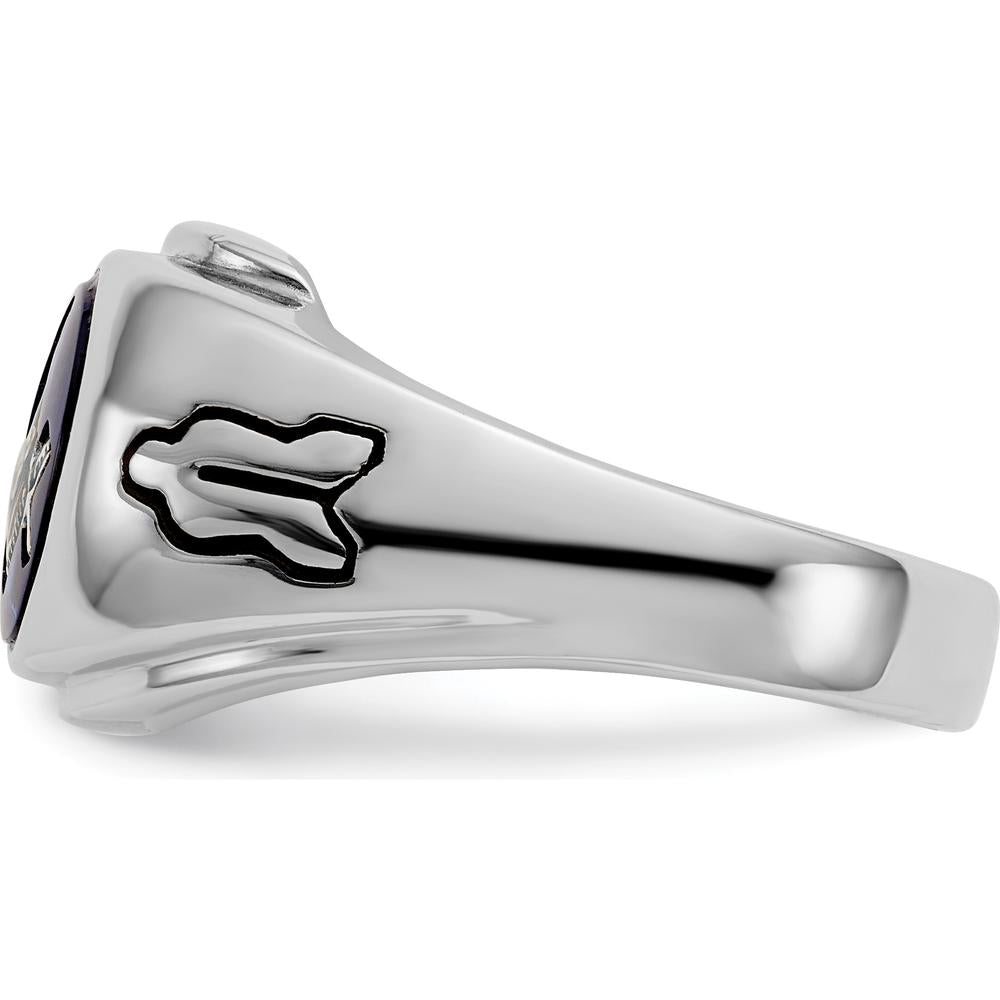 14K White Gold Men's Polished Masonic Ring with Imitation Blue Spinel - 10x8mm Oval Stone by Monteluci Fine Jewelry