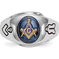 14K White Gold Men's Polished Masonic Ring with Imitation Blue Spinel - 10x8mm Oval Stone by Monteluci Fine Jewelry
