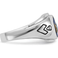 14K White Gold Men's Polished Masonic Ring with Imitation Blue Spinel - 10x8mm Oval Stone by Monteluci Fine Jewelry