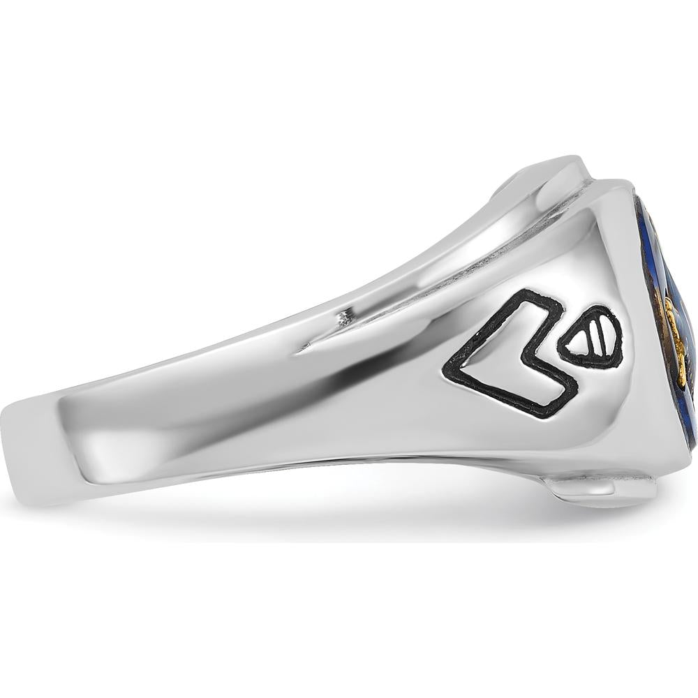 14K White Gold Men's Polished Masonic Ring with Imitation Blue Spinel - 10x8mm Oval Stone by Monteluci Fine Jewelry