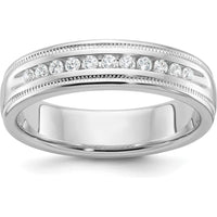 14K White Gold Men's Polished Milgrain Ring Mounting with 11-Stone Prong Setting by IBGoodman
