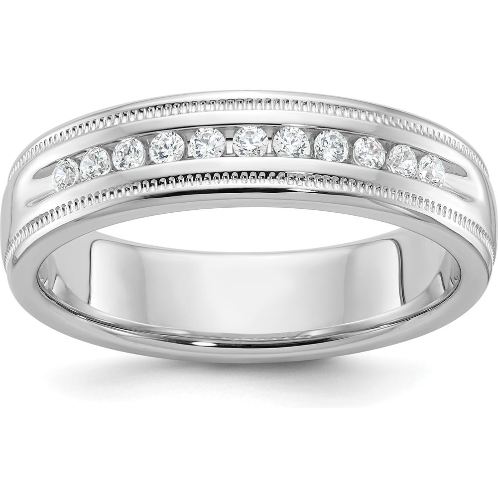14K White Gold Men's Polished Milgrain Ring Mounting with 11-Stone Prong Setting by IBGoodman