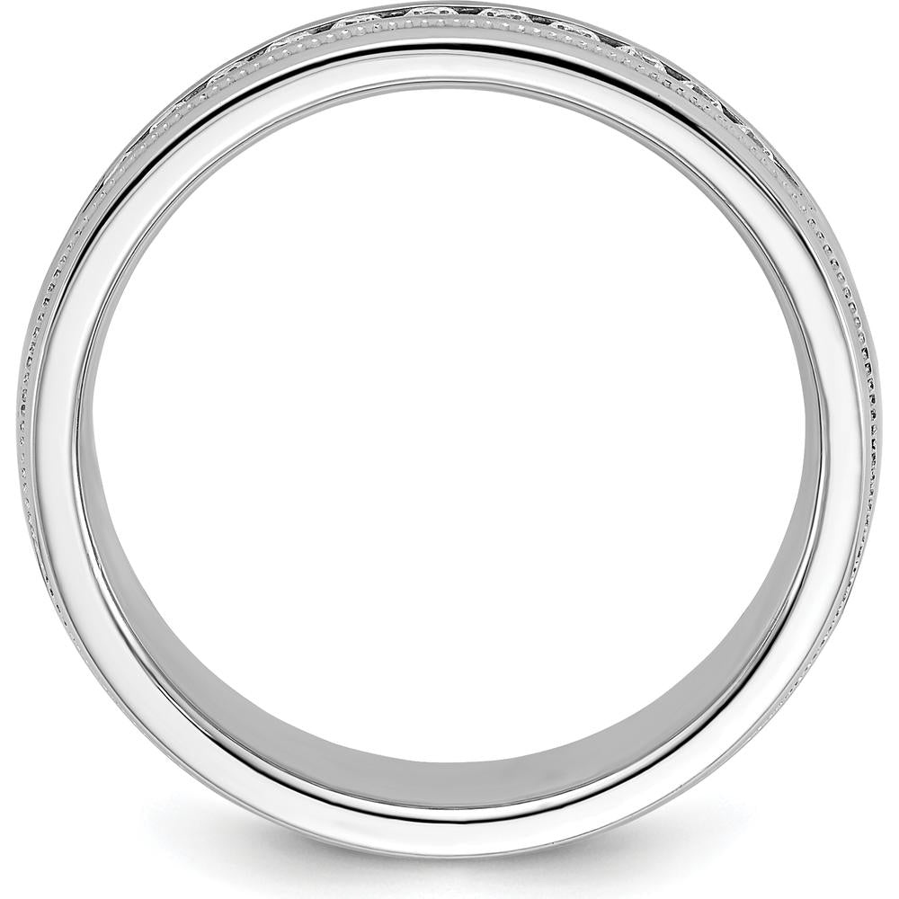 14K White Gold Men's Polished Milgrain Ring Mounting with 11-Stone Prong Setting by IBGoodman