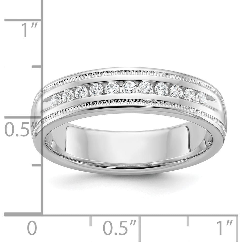 14K White Gold Men's Polished Milgrain Ring Mounting with 11-Stone Prong Setting by IBGoodman
